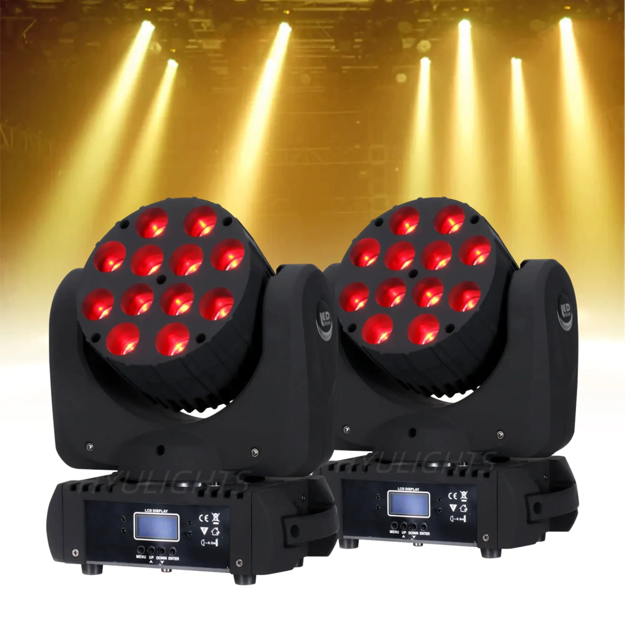 2pcs LED Beam Wash Moving Head Lights 12x12W RGBW 16.7 Million Color 9/16 Dmx Channels Disco Parties Show DJ Strobe