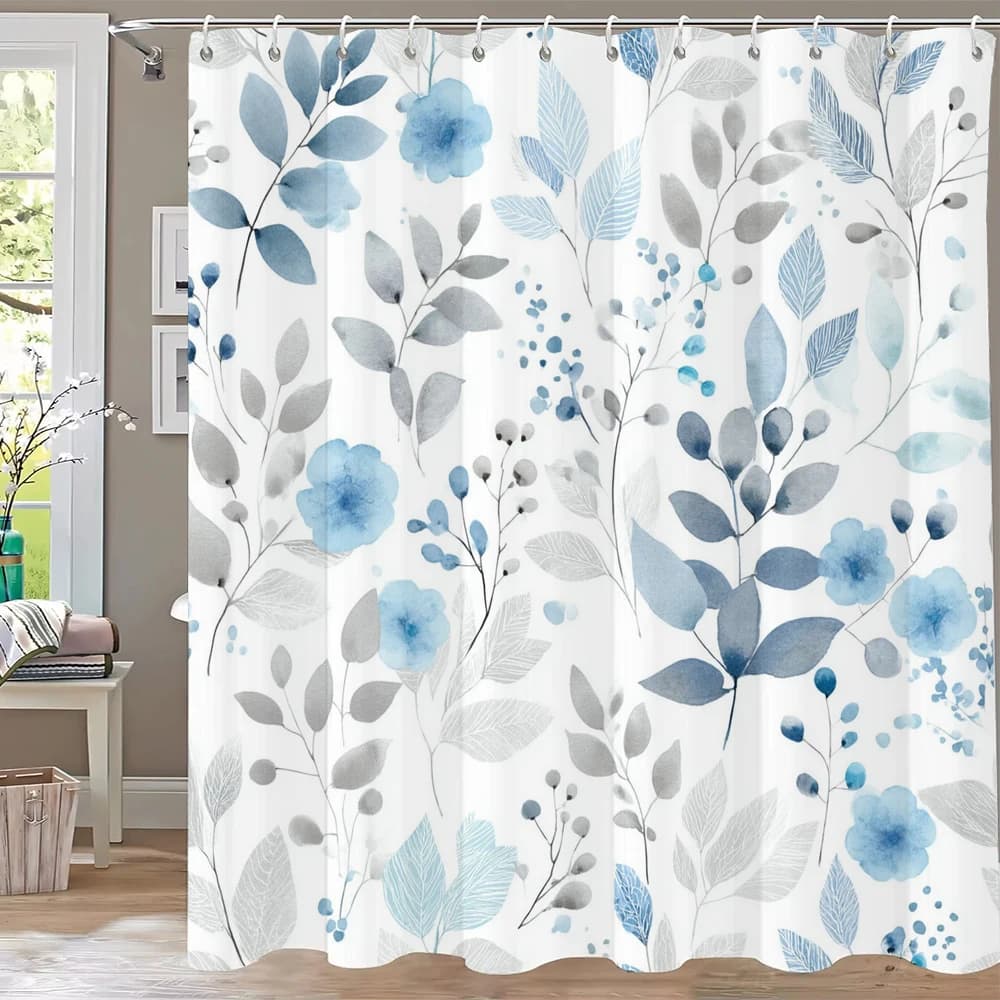 Tenda da doccia con stampa di fiori ad acquerello, tenda da bagno, tenda da appendere con 12 ganci, decorazione lavabile in lavatrice