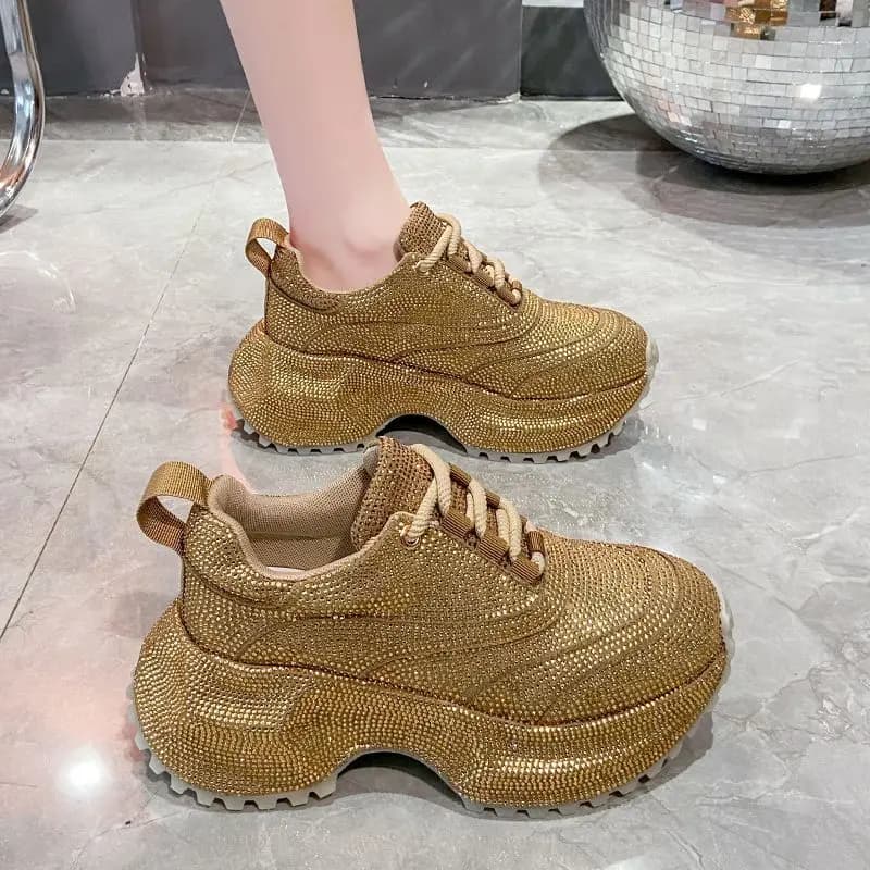 2026 Women's Ins Super Fire Rhinestone Full Diamond Gypsy Sky Thick-soled Muffin Sneakers Small 7cm Casual Dad Shoes