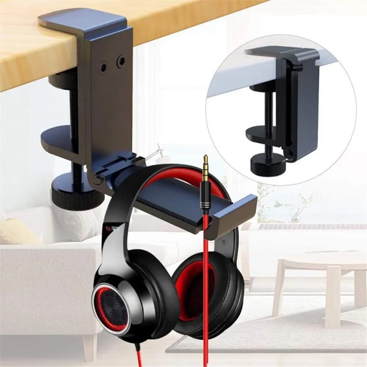 useful Under Desk Headset Stand Foldable Headset Hanger Mount Aluminum Gaming Headphone Clamp Hook Non Slip Silicone Pad Silver