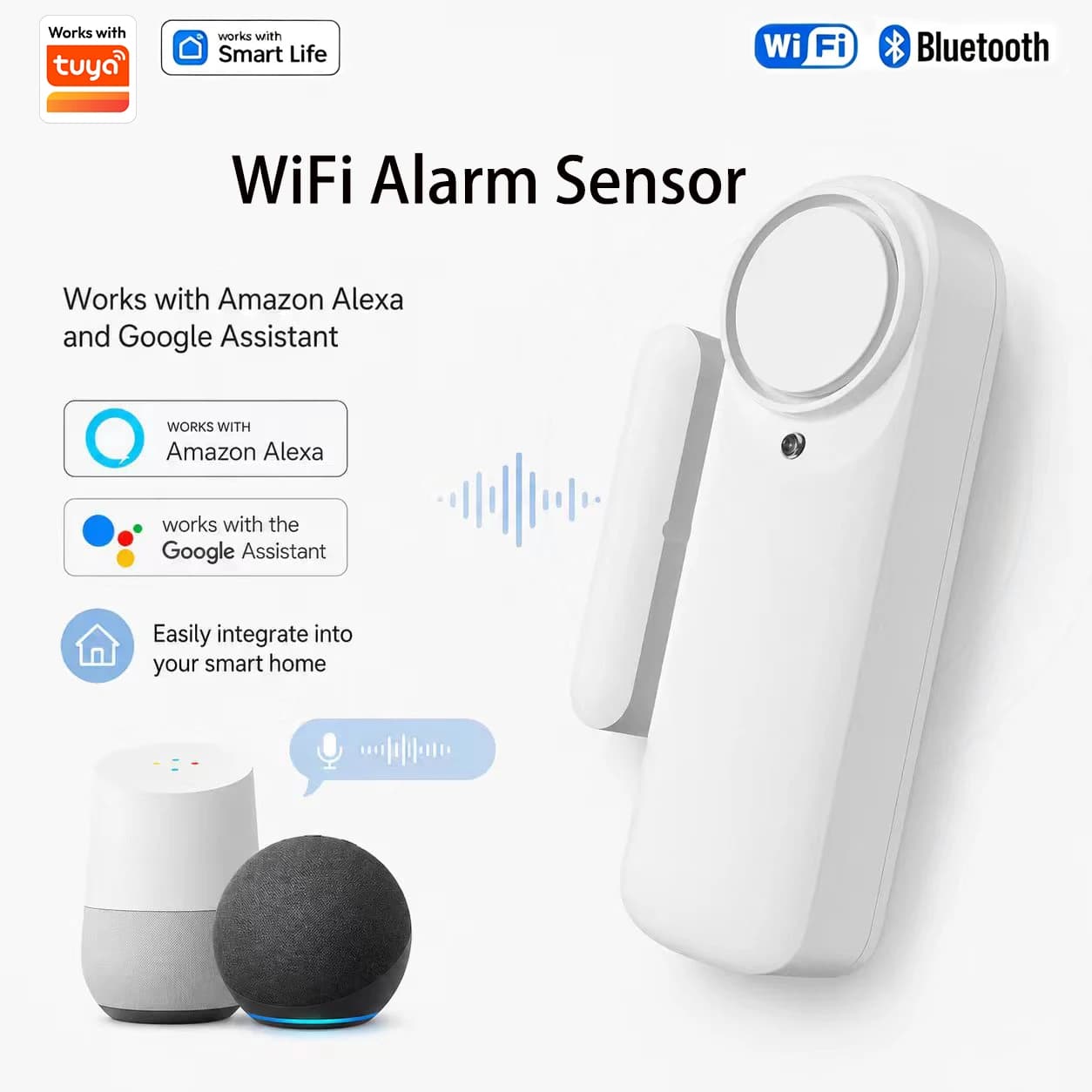 Sensore di Allarme per Porte e Finestre Tuya WiFi Bluetooth, Sensore di Contatto per Sicurezza Domestica Intelligente Compatibile con Alexa e Google Assistant