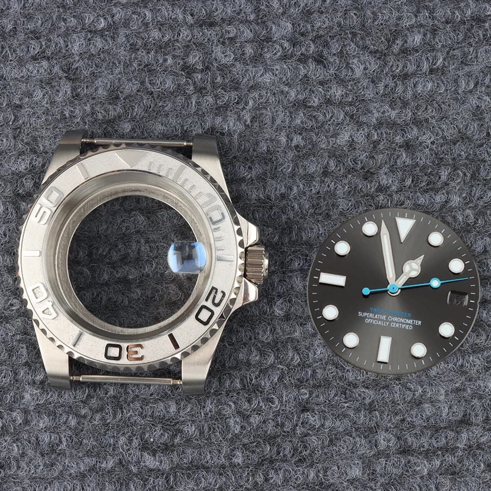 Silver NH35 Case For YACHT-MASTER Watch Dial Hands Blue Luminous Men's NH35 Case Sapphire glass For NH35 NH36 NH38 NH34 Movemet