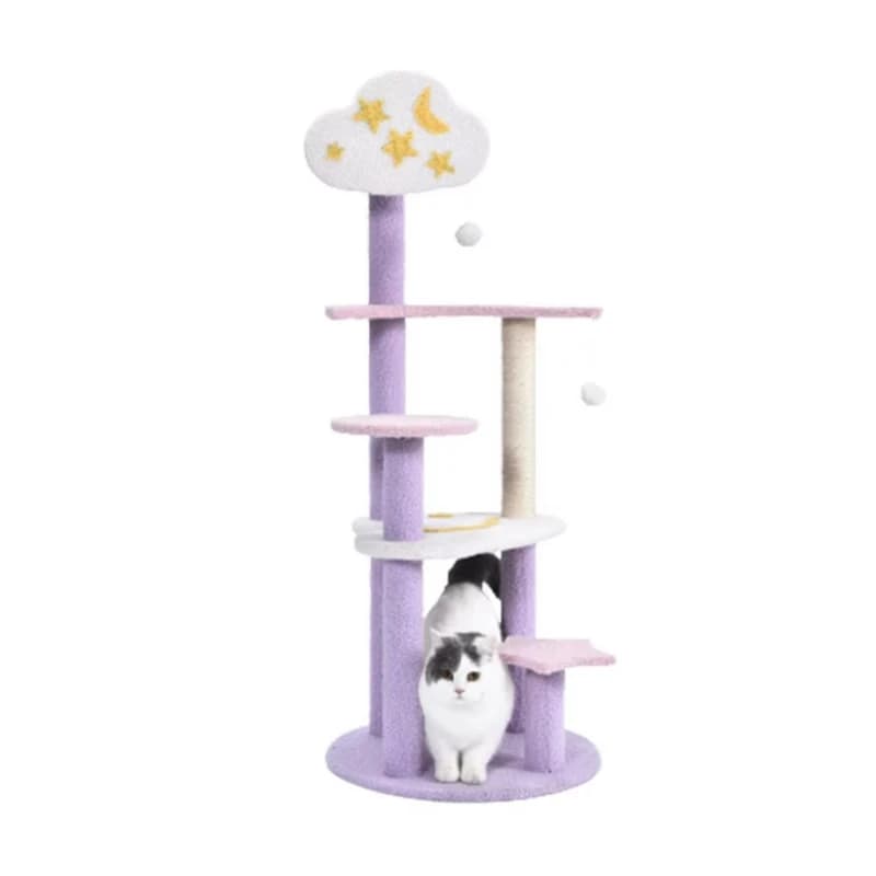 Modern multi-layer cute purple cloud moon cat tree cat climbing column furniture tower cat scraping tree