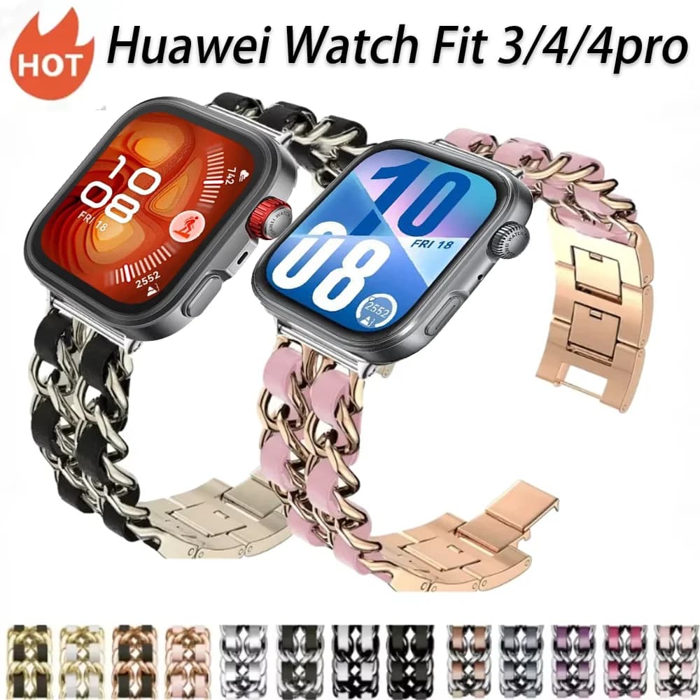 Metal+Leather Strap For Huawei Watch Fit 4/3/4pro Band Smartwatch Replacement Wristband For Huawei Watch Fit 3/4 Bracelet Correa