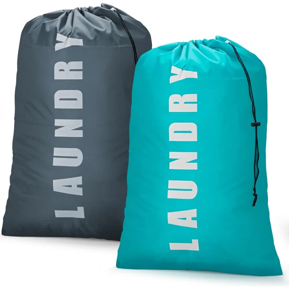 2 Pack Large Travel Laundry Bags for Dirty Clothes, Water-Resistant & Durable Reusable Laundry Storage Bag with Drawstring Closure, Perfect Organizer for Camping, College Dorm, Gym, Hotel, Vacation Trips and Home Use,