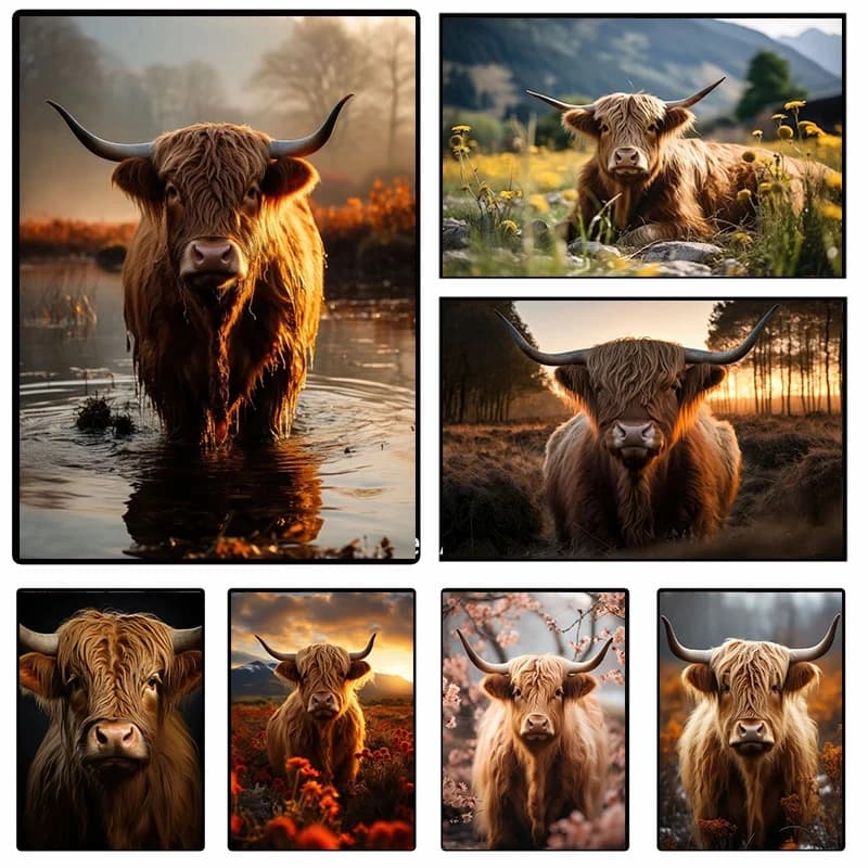 Scottish Highlanders poster Animal Poster Scottish Cow Canvas Printing Wall Decoration Hanging Picture Home Room Decor