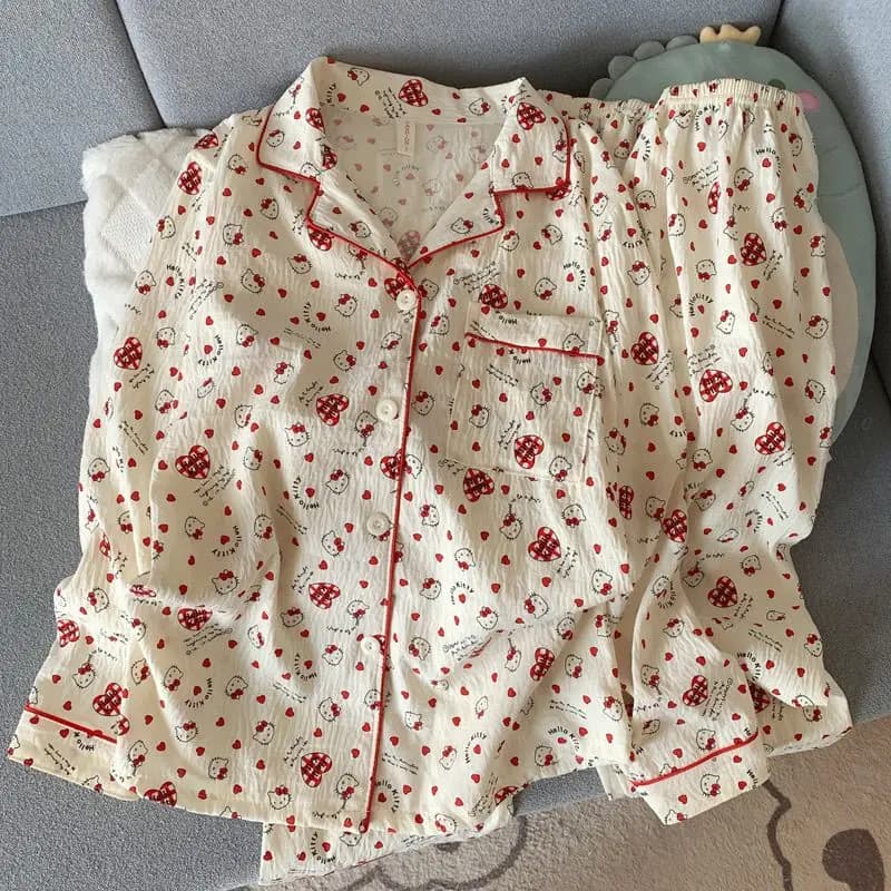 2 pezzi Kawaii Hello Kittys pigiama primavera e autunno Cartoon Loungewear maniche lunghe pantaloni vestito ragazza vestiti per la casa morbido comfort