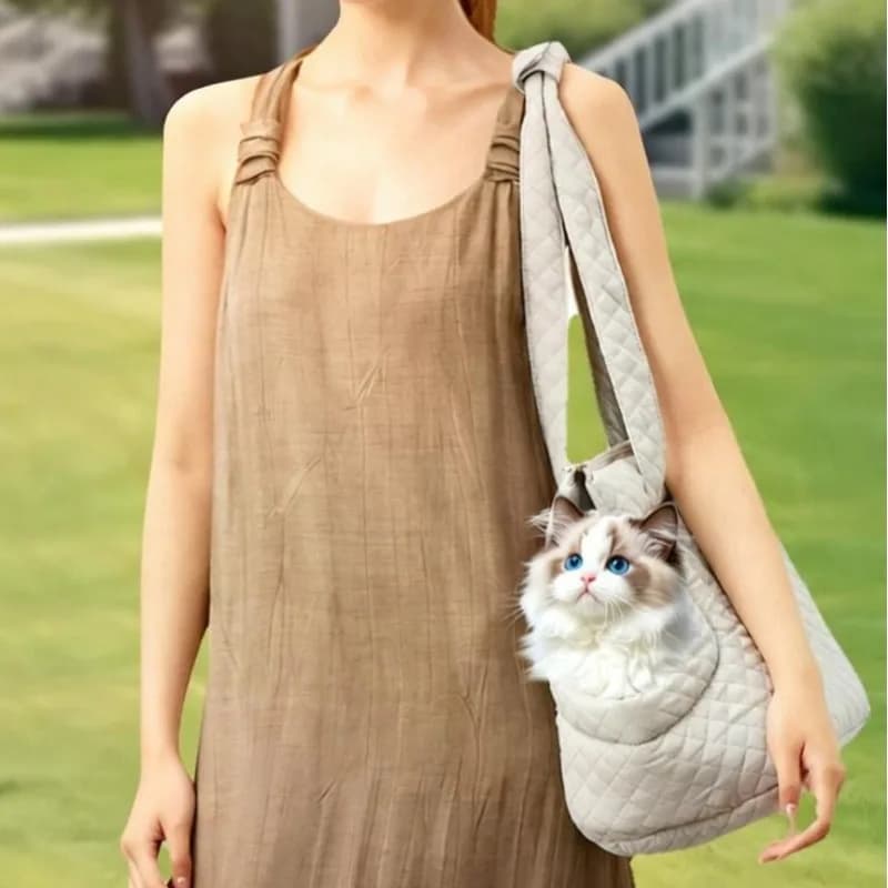 Quilted Pet Carrier Tote Bag Soft Padded Shoulder Handbag Breathable Open Design Small Cat Puppy Travel Portable Pet Carry Bag