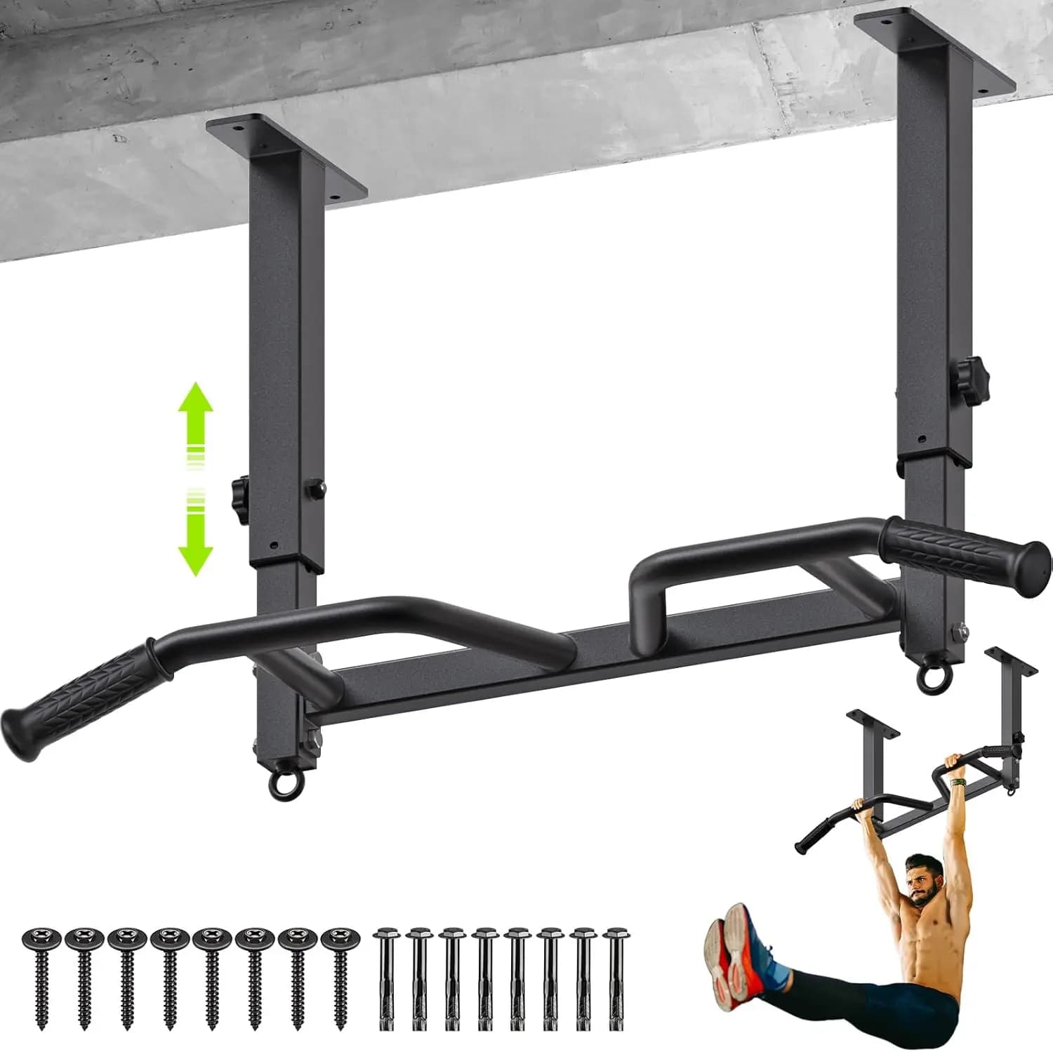 Welded beam bar for heavy duty, ceiling traction bar with 2 rings, thick metal for workouts, supports up to 227 kg (500 pounds)
