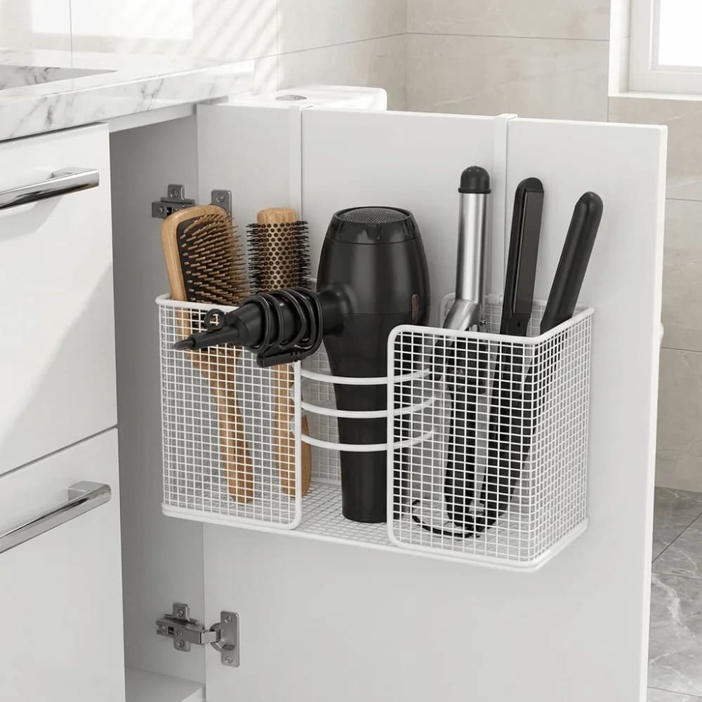 Wall Mounted Hair Dryer Storage Rack No-Drill Large Capacity Comb Curling Storage Rack Space Saving Iron Plastic Wrap Holder