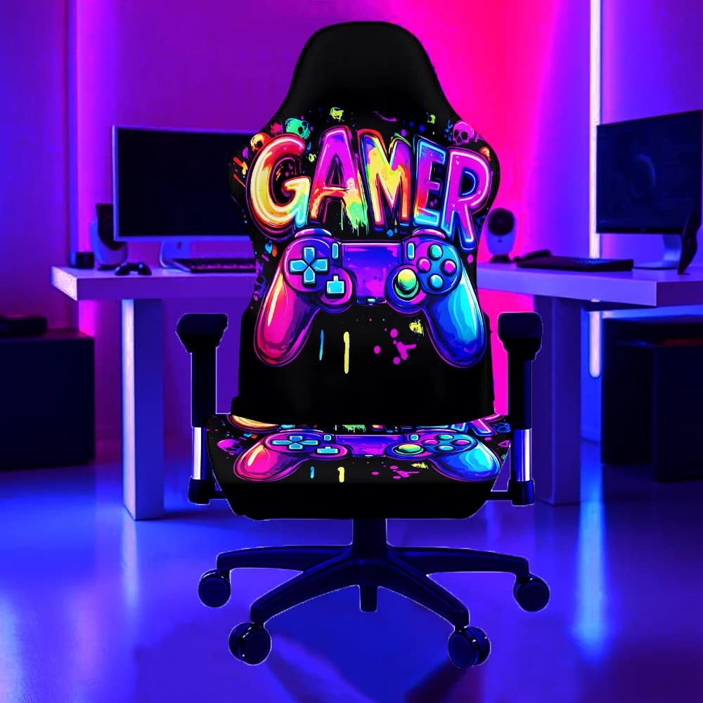 Gamer Controller Glowing Gaming Chair Cover UV Glow-In-The-Dark Computer Chair Covers for Office Home Gaming Chairs Decoration