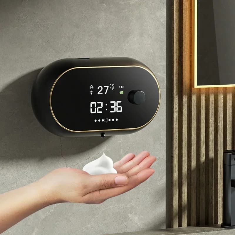 Dispenser di Sapone Automatico a Induzione da Parete, Ricarica USB con Display LED, Erogatore di Schiuma Liquida