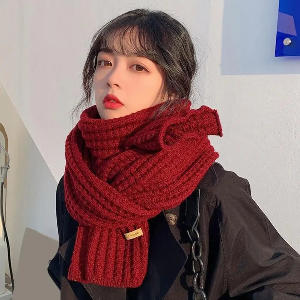 Solid color wool scarf 1 piece Korean version female pretty autumn winter knitted collar often