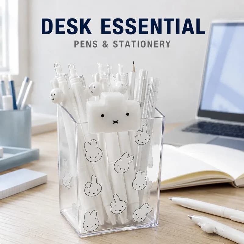 Cute Miffy Pen Holder Pencil Cup Desktop Stationery Organizer Makeup Brush Cosmetic Storage Container Creative Desk Decoration