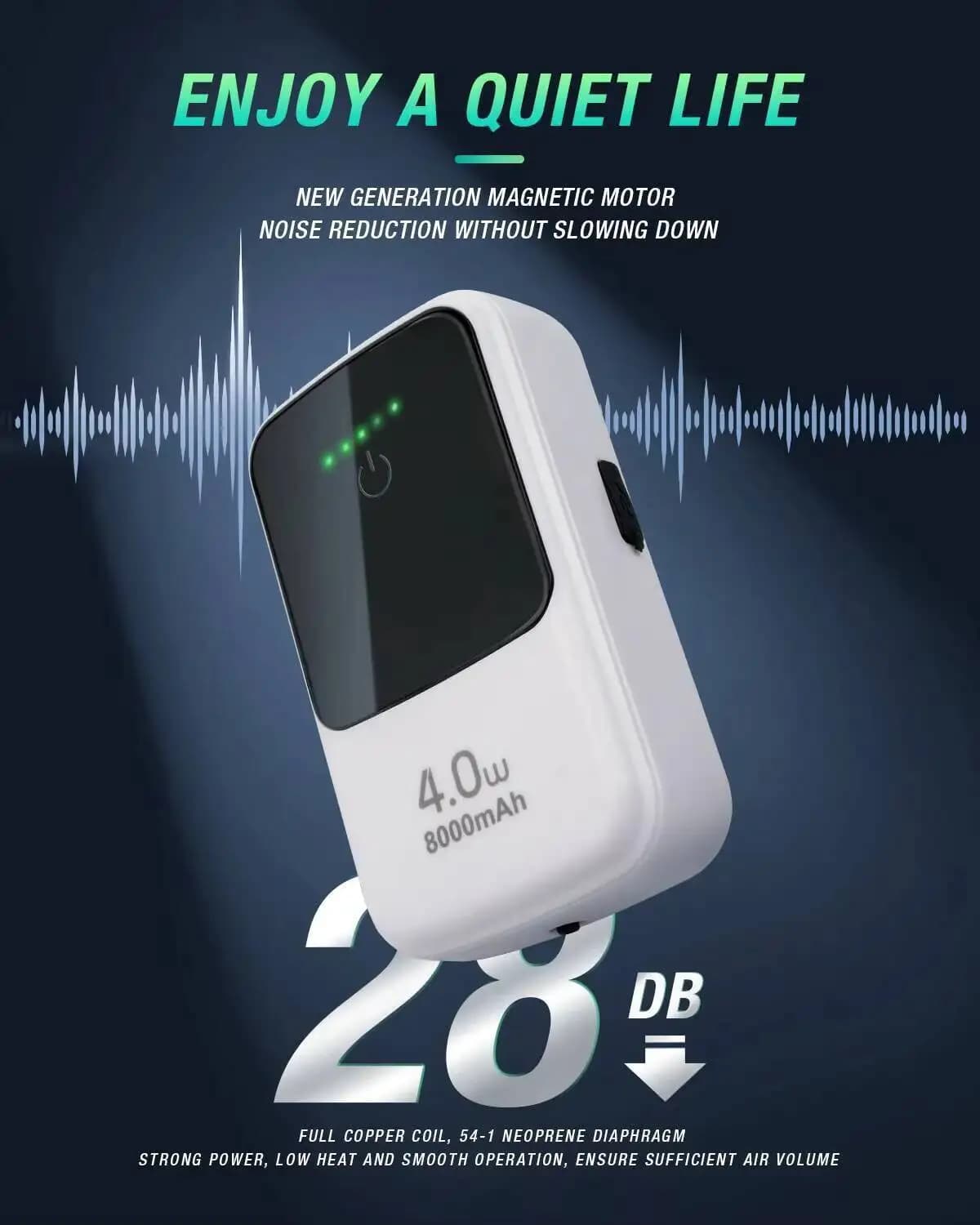 Pompa d'aria per acquario alimentata a batteria al litio ricaricabile USB Ghosthorn con struttura super silenziosa, aeratore portatile per esche vive