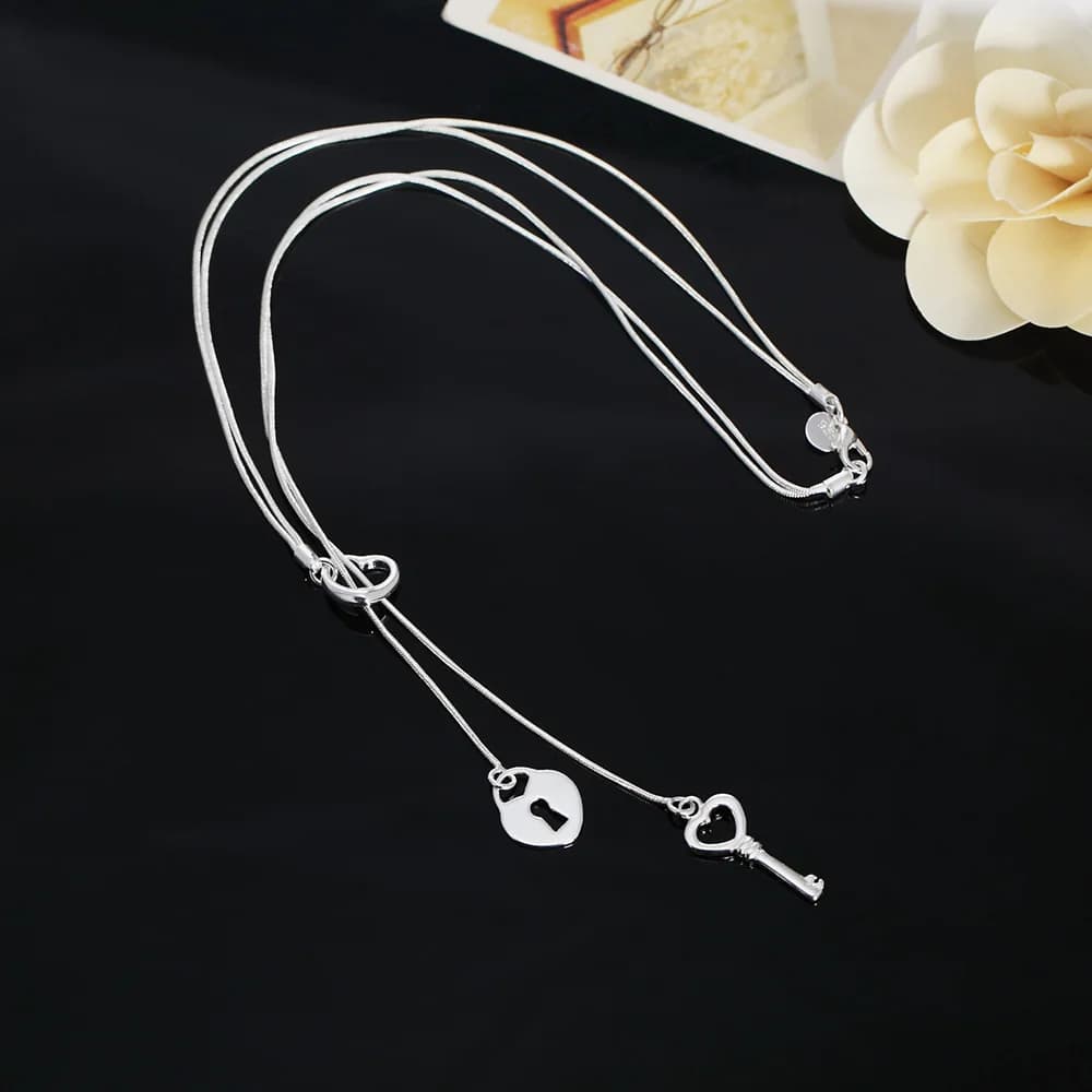 Collana con chiave a cuore romantico in argento Sterling 925 fine per le donne gioielli per feste di matrimonio di lusso di moda regali di natale