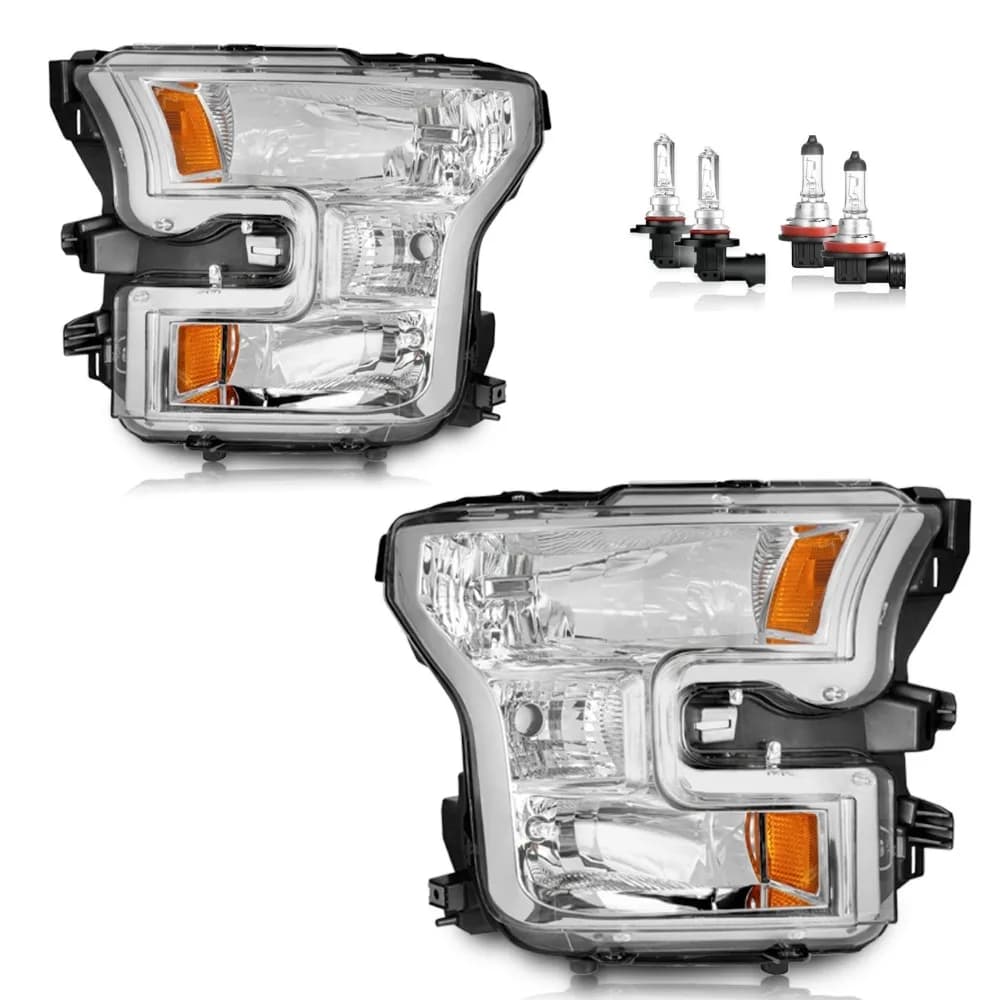 Coppia di fari cromati per Ford F-150 F150 2015-2017, fari neri con lampadine, sinistro e destro