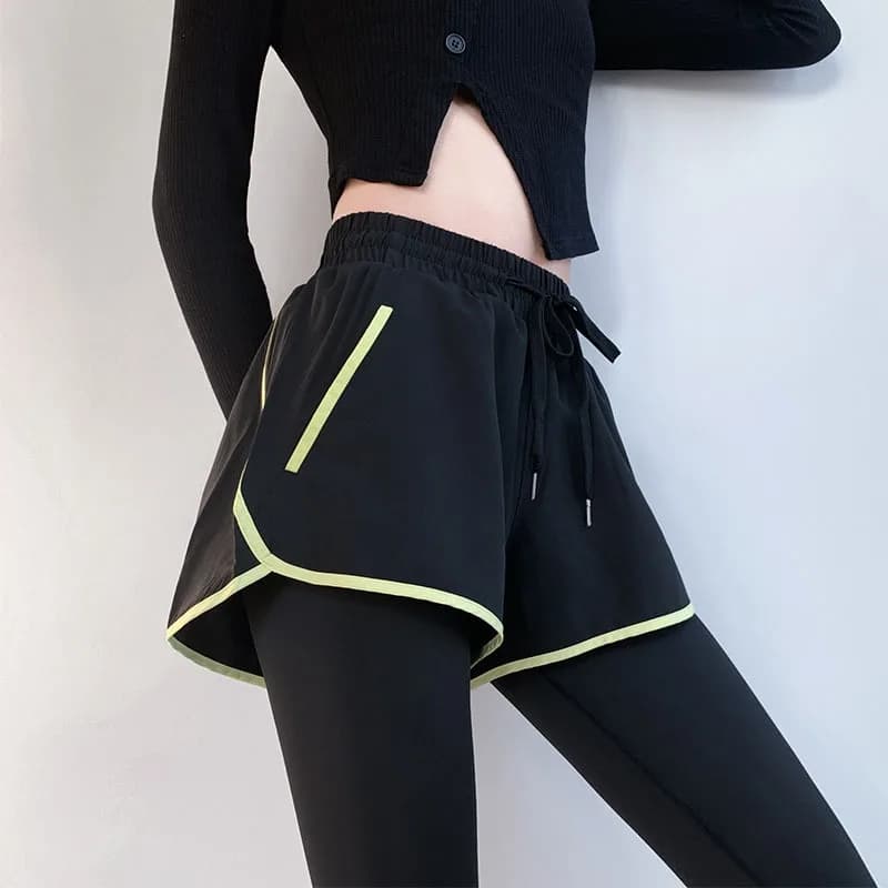Pantaloni Yoga Fitn da Donna con Gonna Sportiva Integrata per Pallavolo, Badminton, Tennis, Taglie Grandi, Design a Due Pezzi per Ginnastica