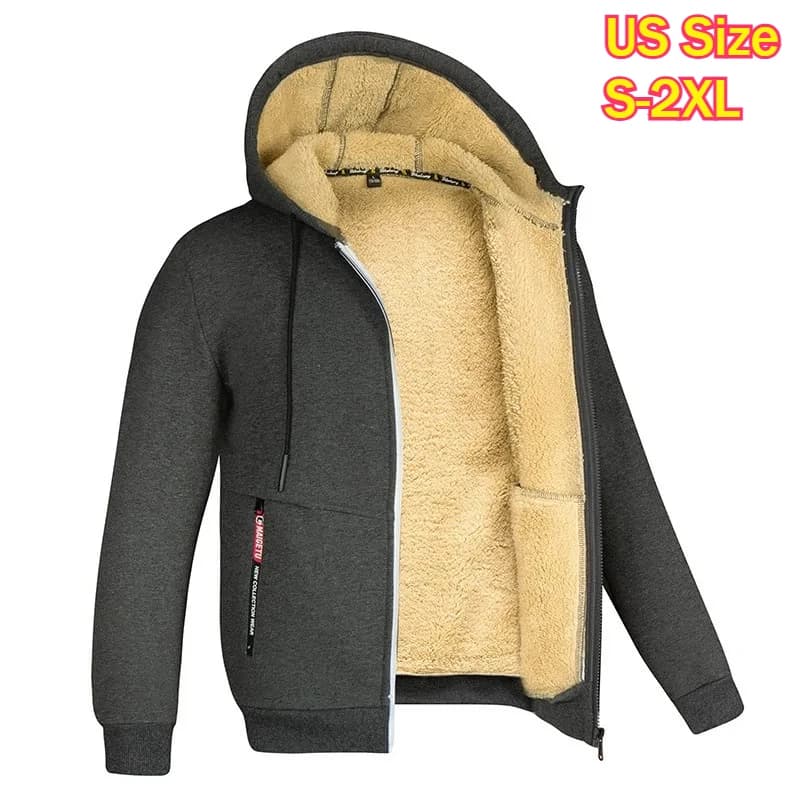 High Quality Male Warm Cashmere Hoodies Men Sportswear Lambswool Jackets Winter Hooded Zipper Cardigan Casual Bomber Hoody Coat