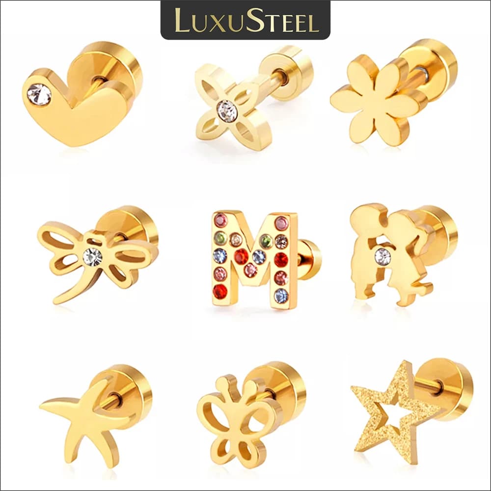 LUXUSTEEL Orecchini a forma di cuore con fiore in acciaio inossidabile per le donne Vitnage Chic Lady Girls Orecchini a vite Gioielli di moda 2023