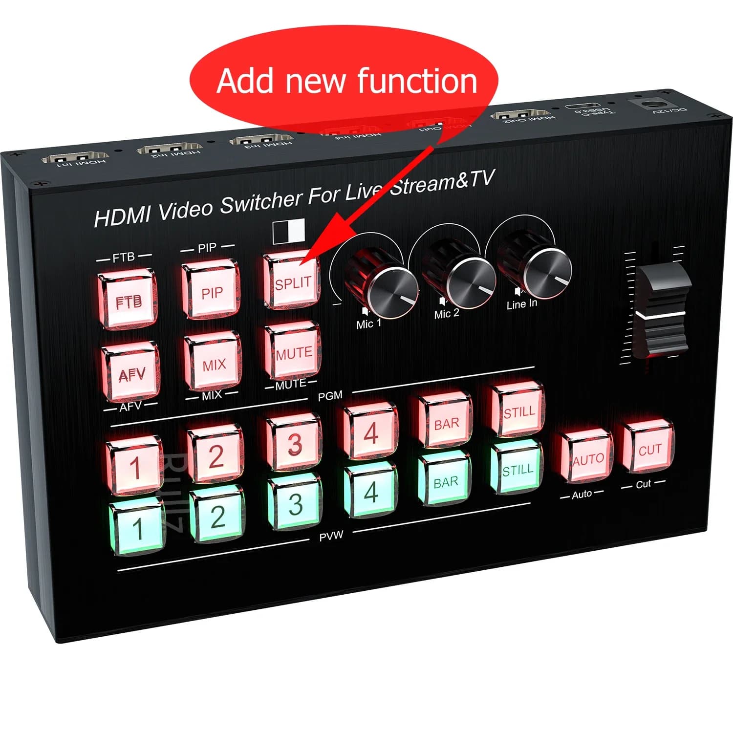 Multi Camera 4 Channel HDMI Mixer Video Switcher Video Capture 1080p60 Live Streaming PGM Continuous Switch Output 6 Pictures PVW