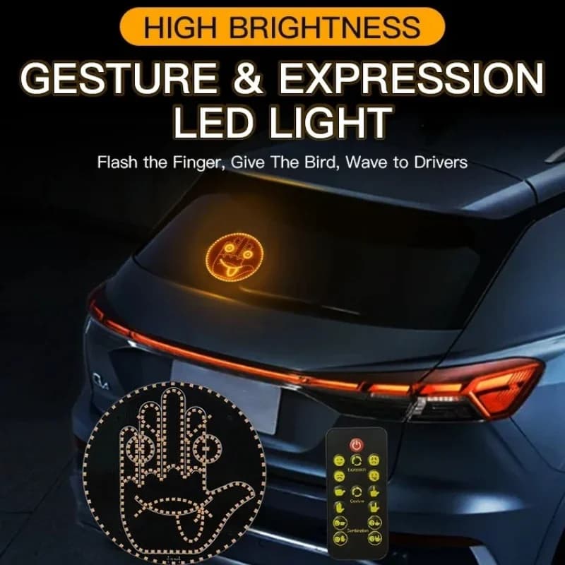 Luce LED per Auto con Espressioni Facciali Divertenti, Telecomando, Lampada di Avvertimento Multifunzione per Lunotto Posteriore, Accessori Esterni