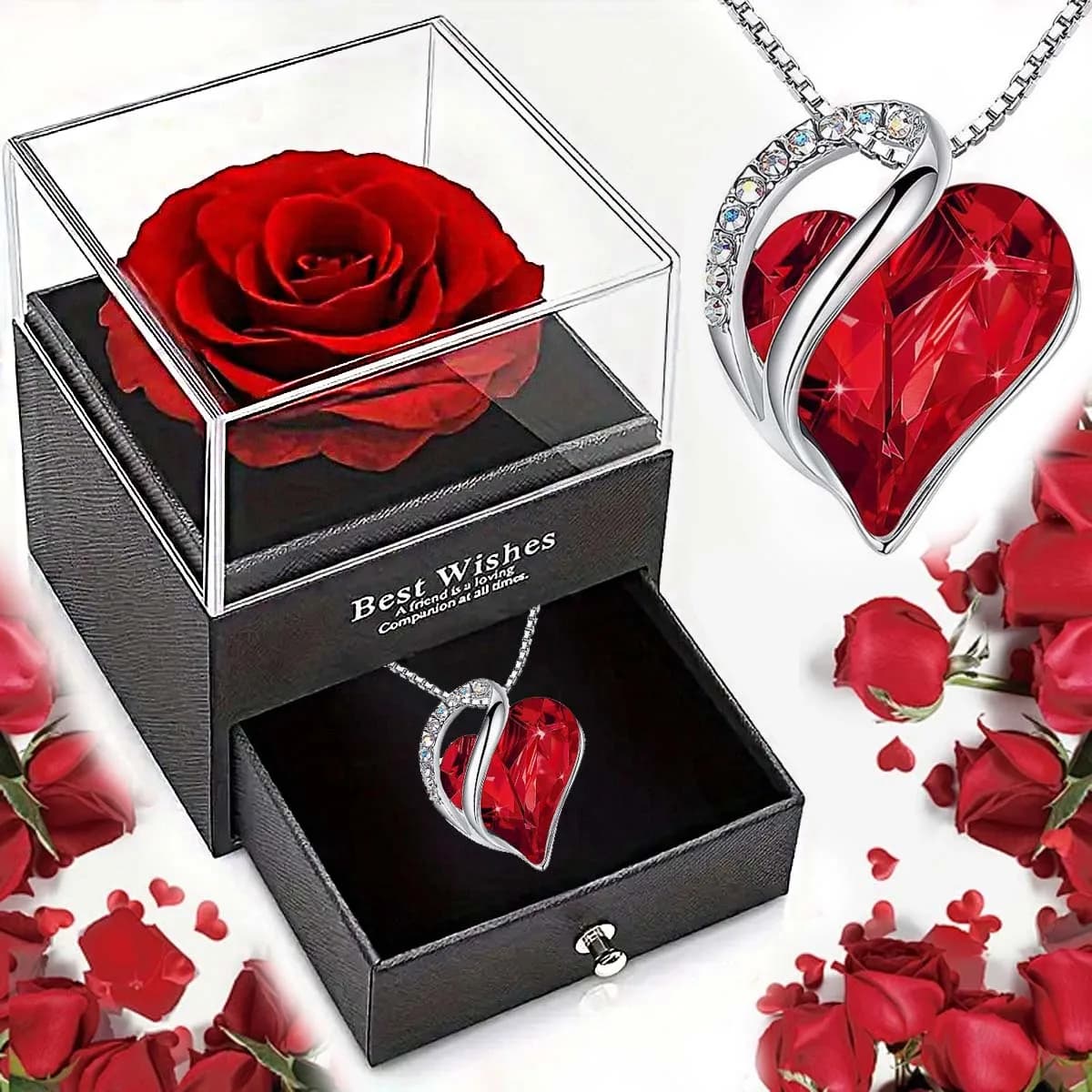 New Hot Sale Valentine's Gift Ocean Heart Love Necklace With Eternal Pink Jewelry Box For Girl Mother's Day Gifts