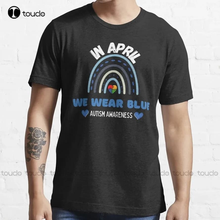 In April We Wear Blue Autism Awareness Autistic Rainbow T-Shirt Bike Shirts For Men Xs-5Xl Breathable Cotton Retro Gd Hip Hop
