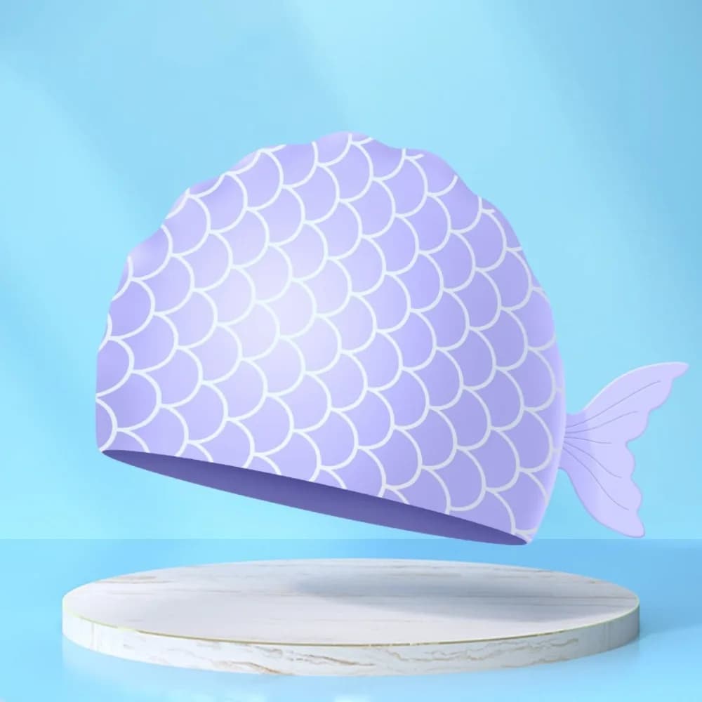 Elastic Cute Fish Children Swim Cap Waterproof Cartoon Silicone Swimming Caps Ear Protection Enlarged Swim Hat Long Hair