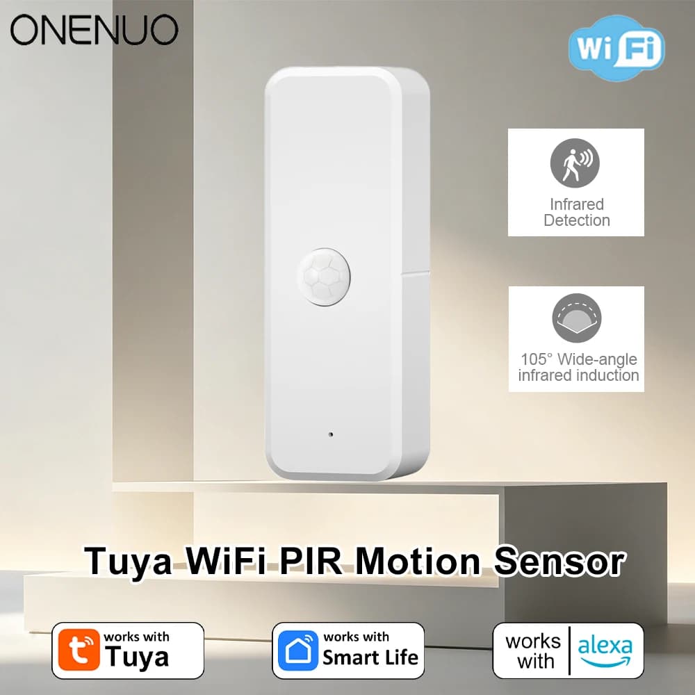 Nuovo Rilevatore di Movimento PIR WiFi Tuya, Sensore a Infrarossi per Corpo Umano, Allarme di Sicurezza Domestica, Notifiche Smart Life APP, Compatibile con Alexa