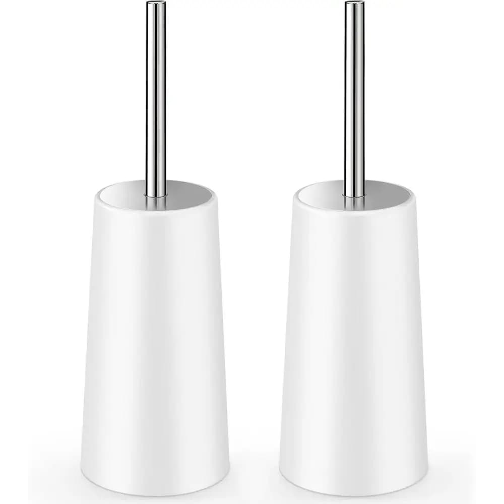 Confezione da 2 scoppiettoni in acciaio inossidabile con manico lungo, bianchi - Strumento per la pulizia del bagno ergonomico, elegante e resistente