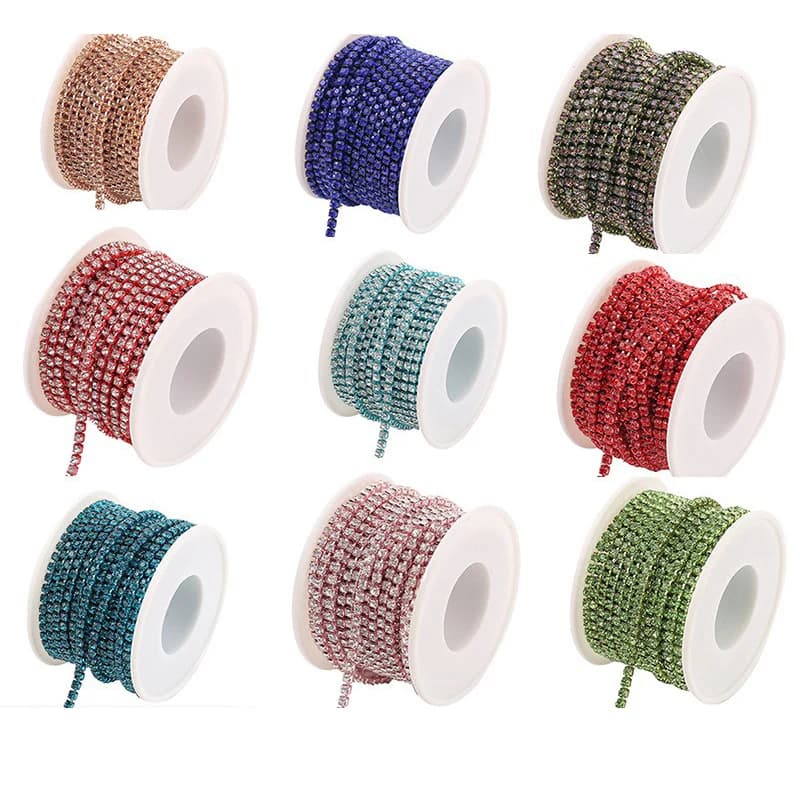 Ss4-ss12 1yard colors Glass strass Cup Chain Glitter Crystal strass Trim per abito da cucito