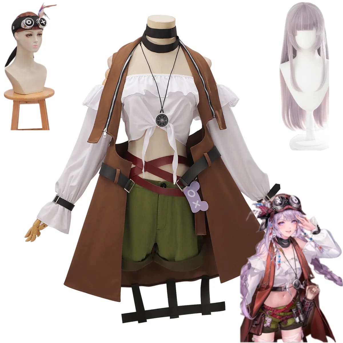 Game Path To Nowhere Hella Costume Cosplay Cappotto marrone Mantello Pantaloncini Cappello Top a tubo Parrucca uniforme Donna Vestito da festa di carnevale sexy