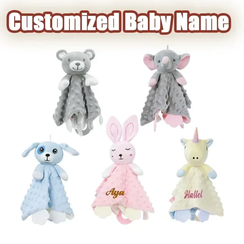 Coperta di sicurezza personalizzata per bambini Massaggiagengive Peluche ripiene Coperta personalizzata Piumino Coniglietto Elefante Lenisce Placare il regalo del bambino