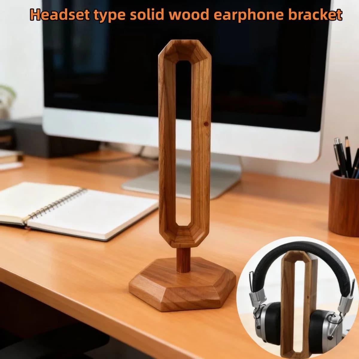 Solid Wood Headphones Stand Chinese Toon Head-Mounted Gaming Headset Bracket Desktop Display Shelf with Stable Base Space Saving