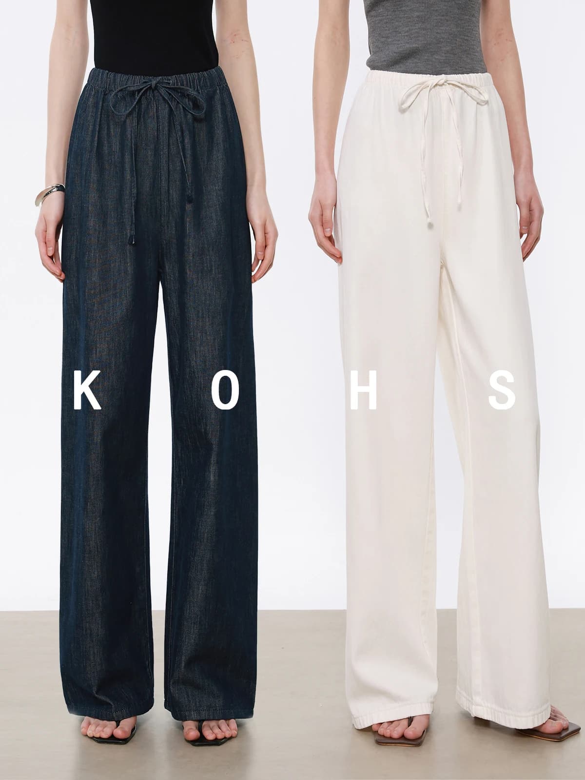 KOHS Extreme Comfort Cotton Linen Drawstring Waist Casual Wide Leg Pants Vintage Style Women's Jeans Spring Summer Fashion