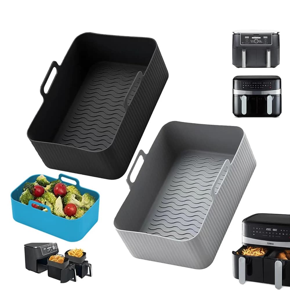 1/2 Pieces Silicone Tray Reusable for Air Fryer, Double Basket, Furnace Bar, Brush Cover, Double Air Fryer Accessories for Ninja