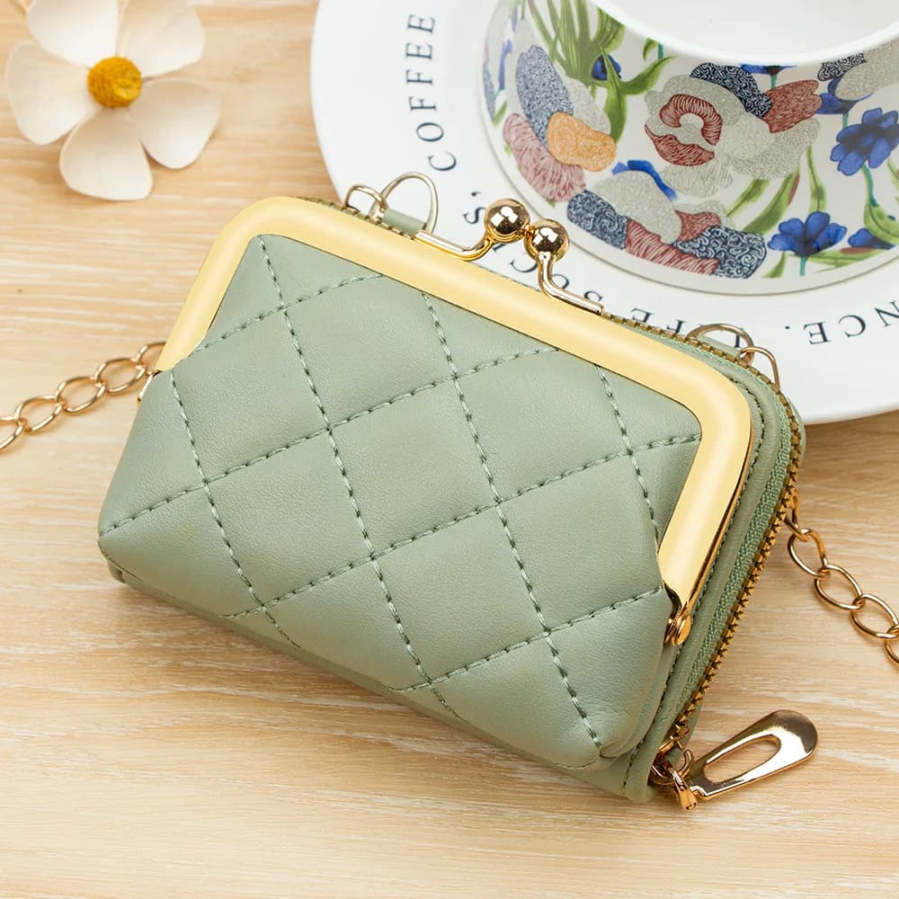 Borsa a tracolla trapuntata mini da donna con chiusura a bacio, portafoglio con catena staccabile, pochette leggera in pelle PU per la moda