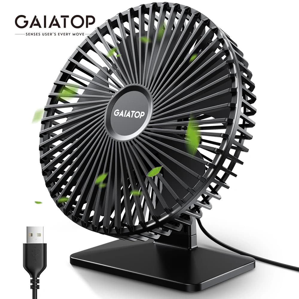 GAIATOP Table Fan Portable USB Fan 90 ° Cooling Fan Adjustable Mute 3-speed adjustment Ultra silent Suitable for home desk office