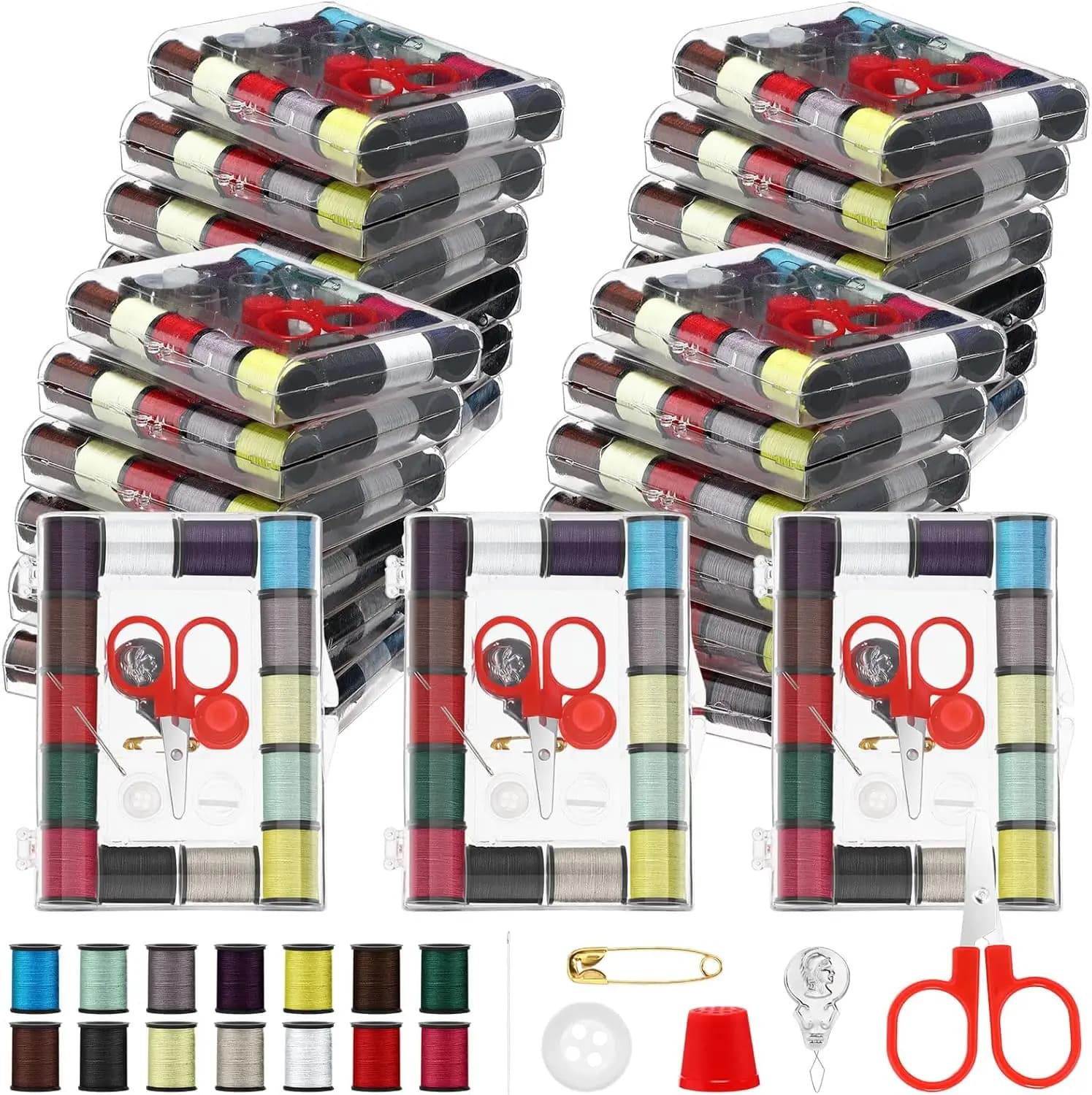 Confezione da 24 mini kit da cucito da viaggio con aghi pre-filettati, forbici, bottoni per emergenza domestica e principianti