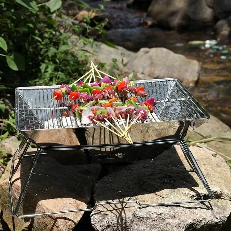 Griglia da Campeggio Pieghevole, Barbecue Portatile in Acciaio Inox per Esterni