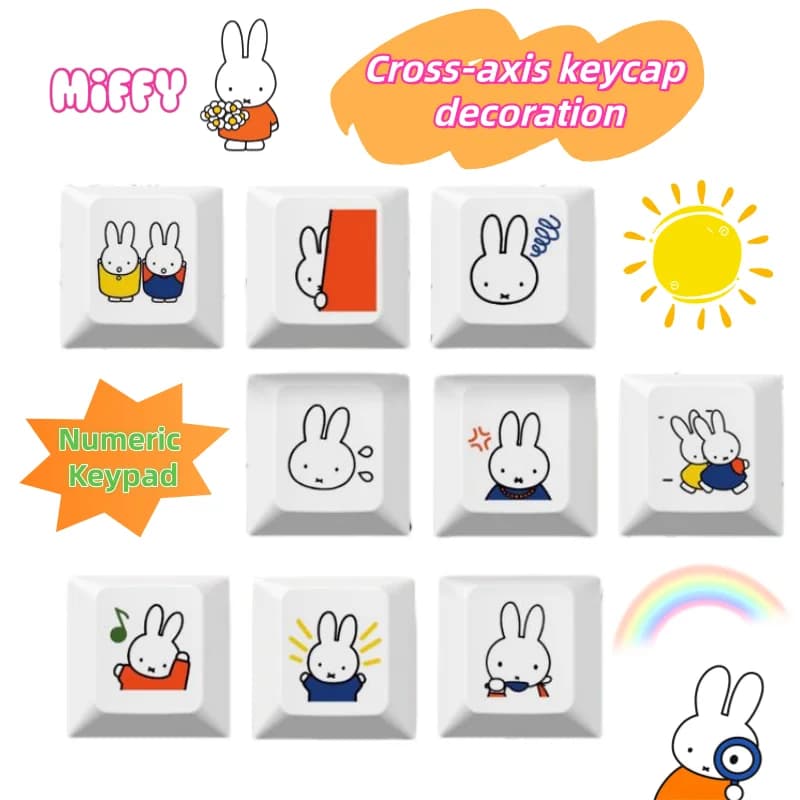Nuovo keycap a forma di coniglio Miffy, simpatico e creativo, in PBT opaco, con attacco a croce, per tastiera meccanica, decorazione per tastiera.