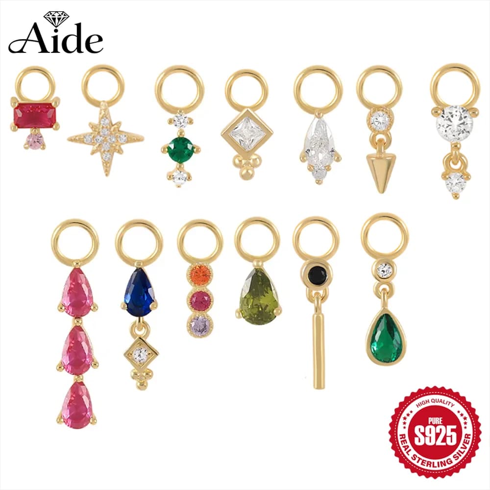 Sterling 925 Sterling Silver Earrings with colorful pendants with olive green water drop for DIY earrings jewelry accessories