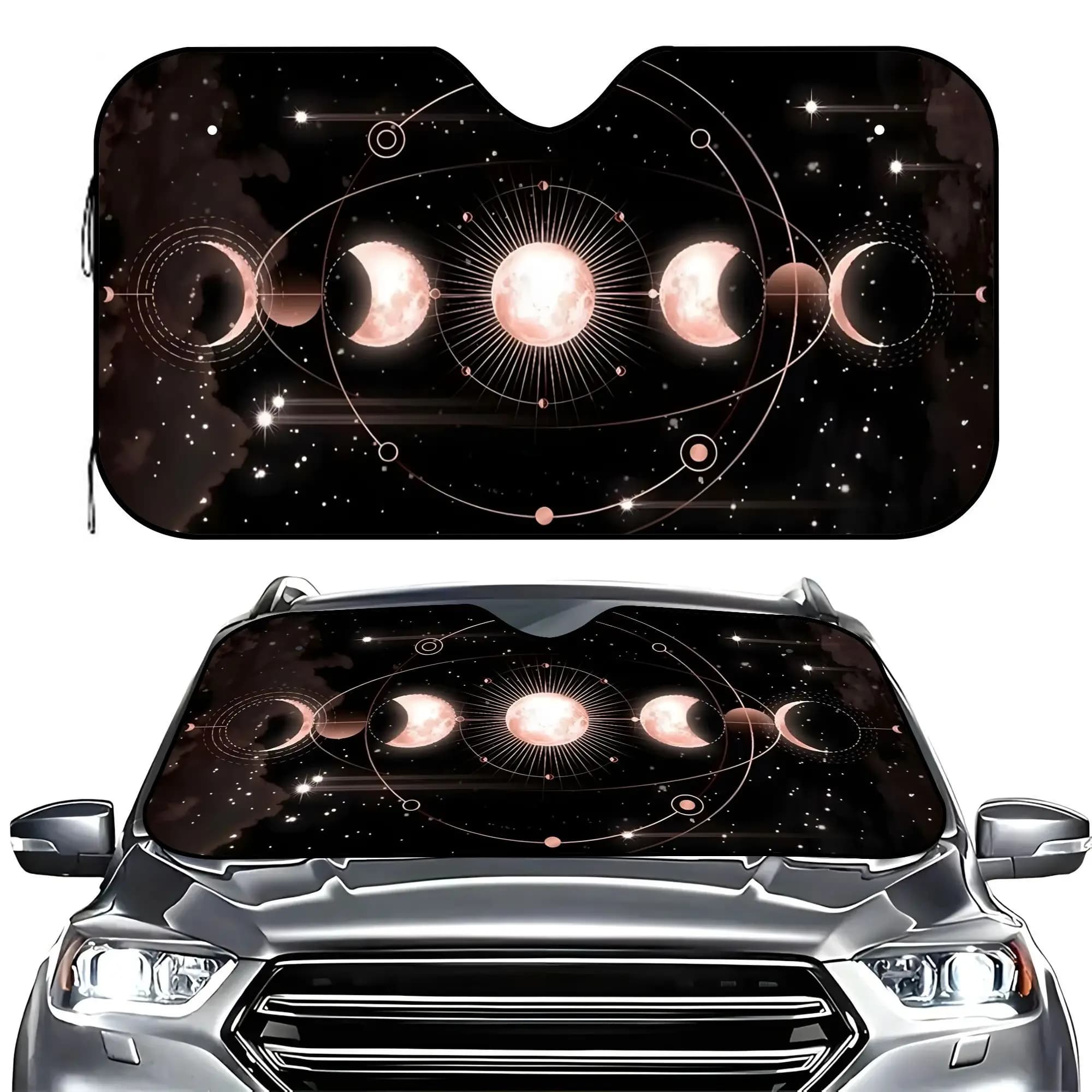 Parasole Premium per Auto con Fasi Lunari e Cielo Stellato, Protezione Universale Anti-UV e Anti-Graffio per Parabrezza con Effetto Rinfrescante
