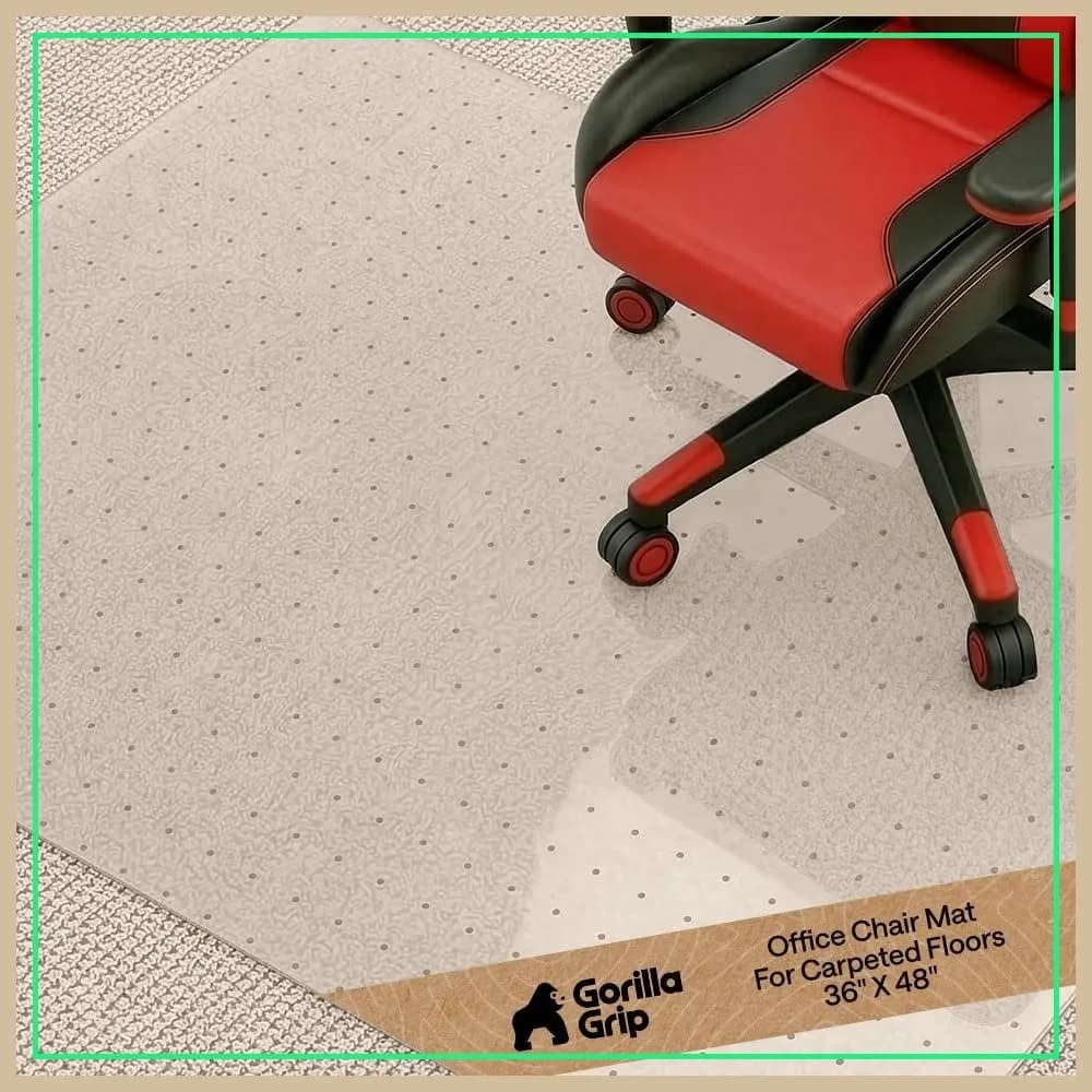 Tappetino Antiscivolo Trasparente per Sedia da Ufficio per Pavimenti in Moquette, 36x48 Pollici, Scorrevole Sotto la Scrivania, Tappetini in Plastica Resistente per Computer, Sedie da Lavoro e Gaming