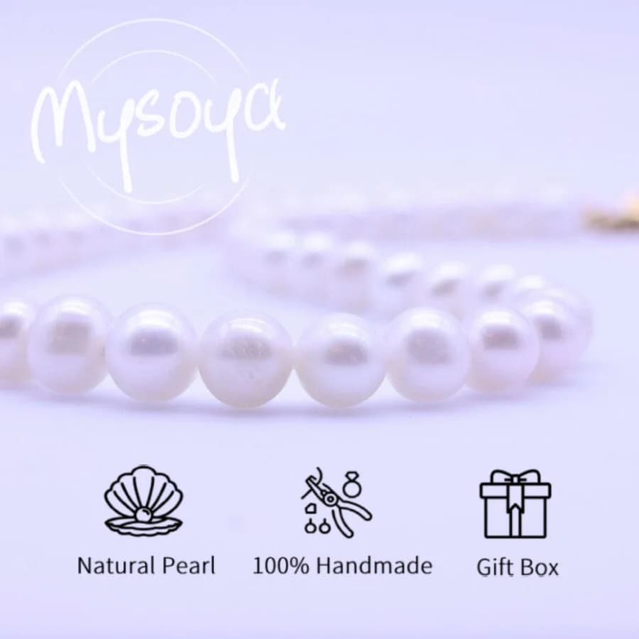 MYSOYA 8mm White Freshwater Pearl Long Necklace for Women with Gift Box Perfect Gift for Wedding Birthday Christmas New Year