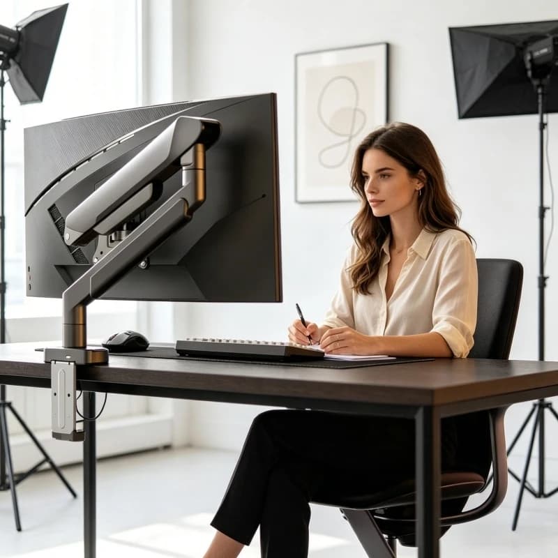 Supporto ergonomico da scrivania per singolo monitor fino a 32 pollici, 19,8 libbre per schermo, girevole, inclinabile, orientabile, per casa e ufficio.