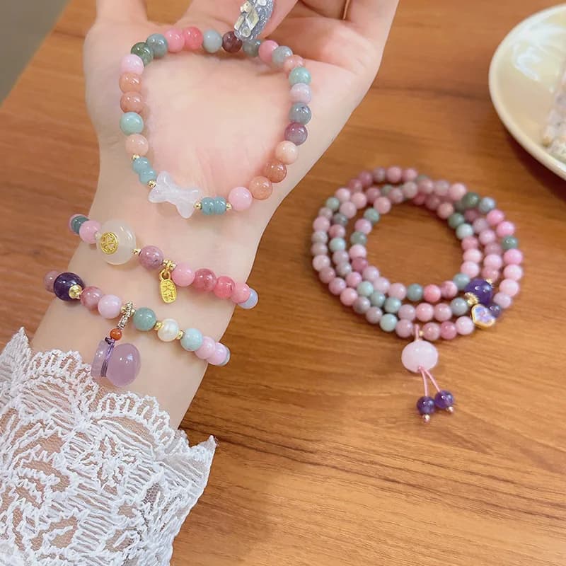 Bracciale per borsa per soldi con fibbia della pace, tendenza nazionale personalizzata, nuova pietra naturale colorata con perline, mano versatile