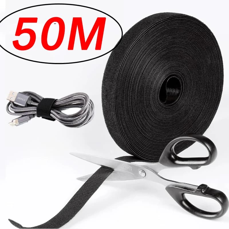 1-50m Velcros Organizzatore di cavi USB Tie Cord Scrivania Gestione computer Fascette per nastro Auricolare Supporto per cavo Avvolgitore Gancio e anello per telefono