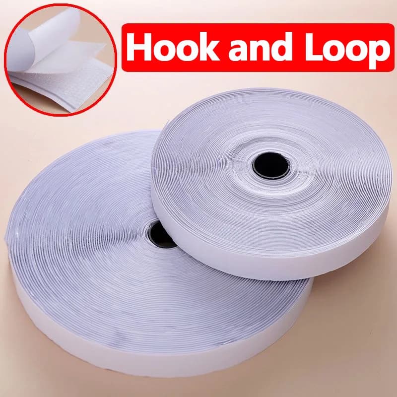25Meter Self Adhesive Hook and Loop Fastener Tape, White 16-30mm Magic Nylon Sticker Strips with Glue DIY Craft Accessories